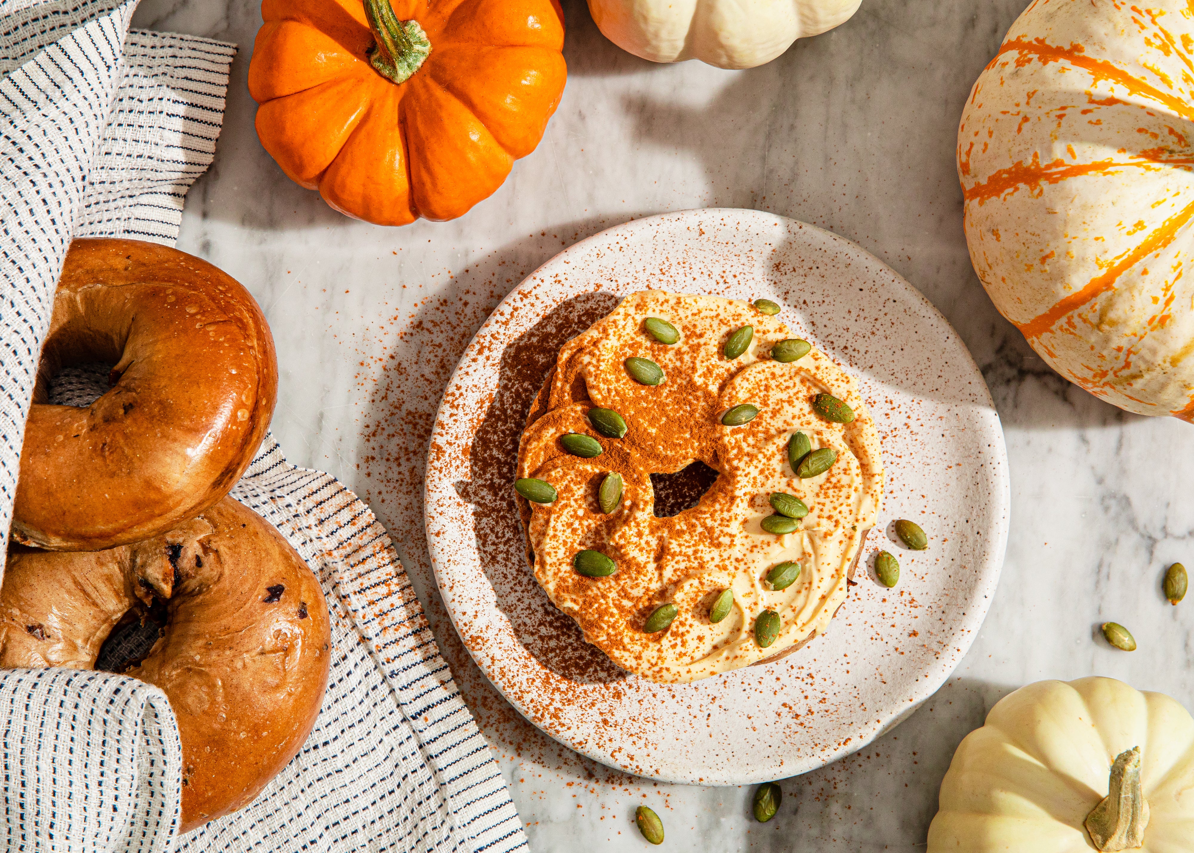 Bagelista Cinnamon Raisin Bagel with Pumpkin Cream Cheese